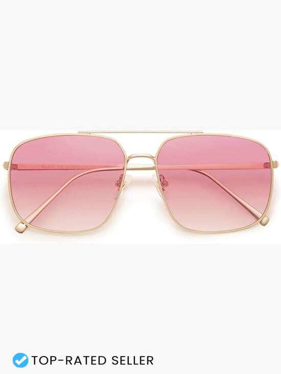 Trendy Square Aviator Sunglasses Gold Frame Light Tint Y2K Retro Metal UV400 main image 5